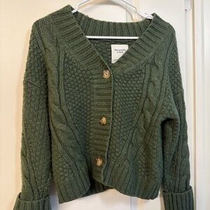 Abercrombie & Fitch Forest Green Cable Knit Button Cardigan